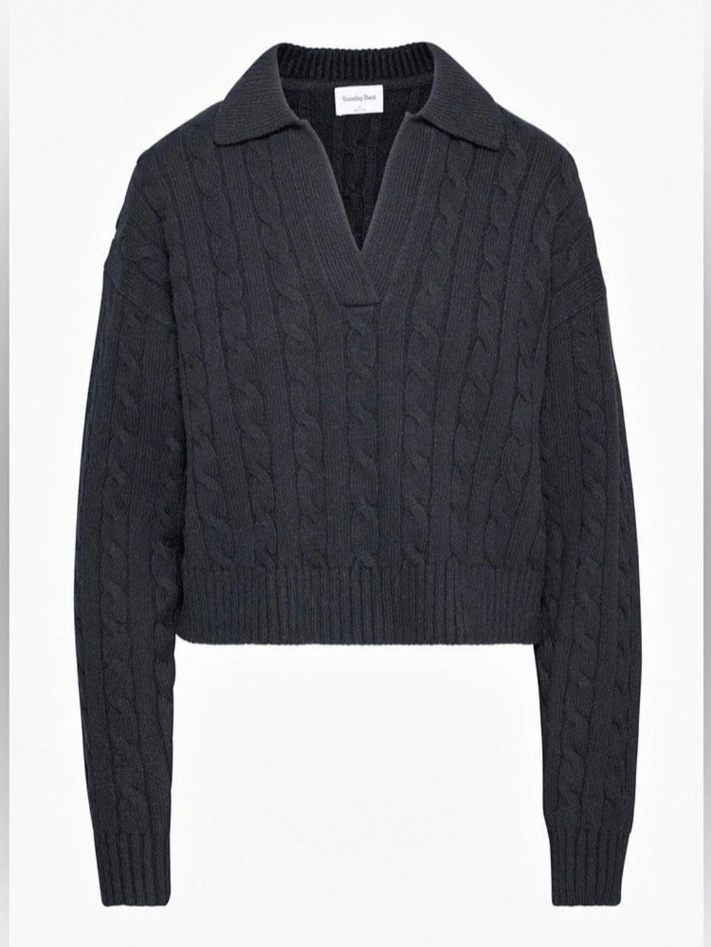 Sunday Best Lottie Sweater Cable Knit V-Neck Black Medium wool blend
